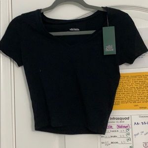 cropped V-neck black tea from wild fable